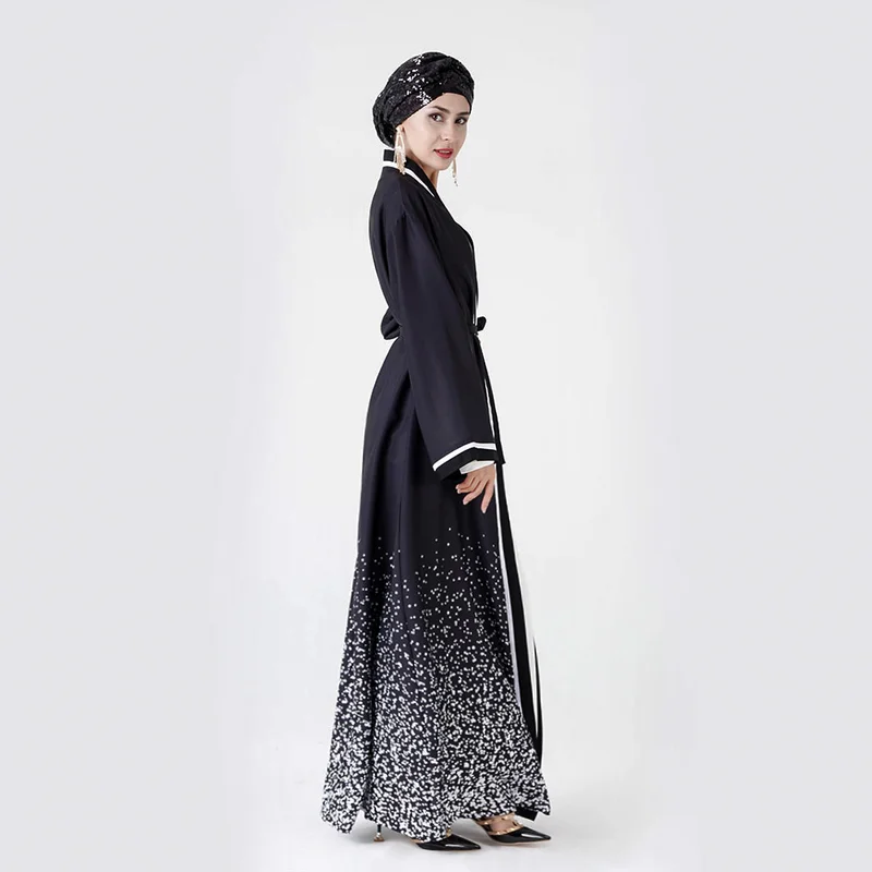 Мусульманское женское платье турецкое abaya с цветочным принтом Макси кимоно Открытое платье из Дубая женские мусульманские платья Рамадан кафтан