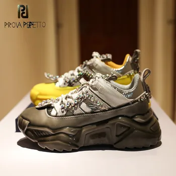 

Prova Perfetto Women Sneakers European Women Shoes Spring New Rhinestone Shoes Ins Tide Flat Shoes Sports Shoes Genuine Leather