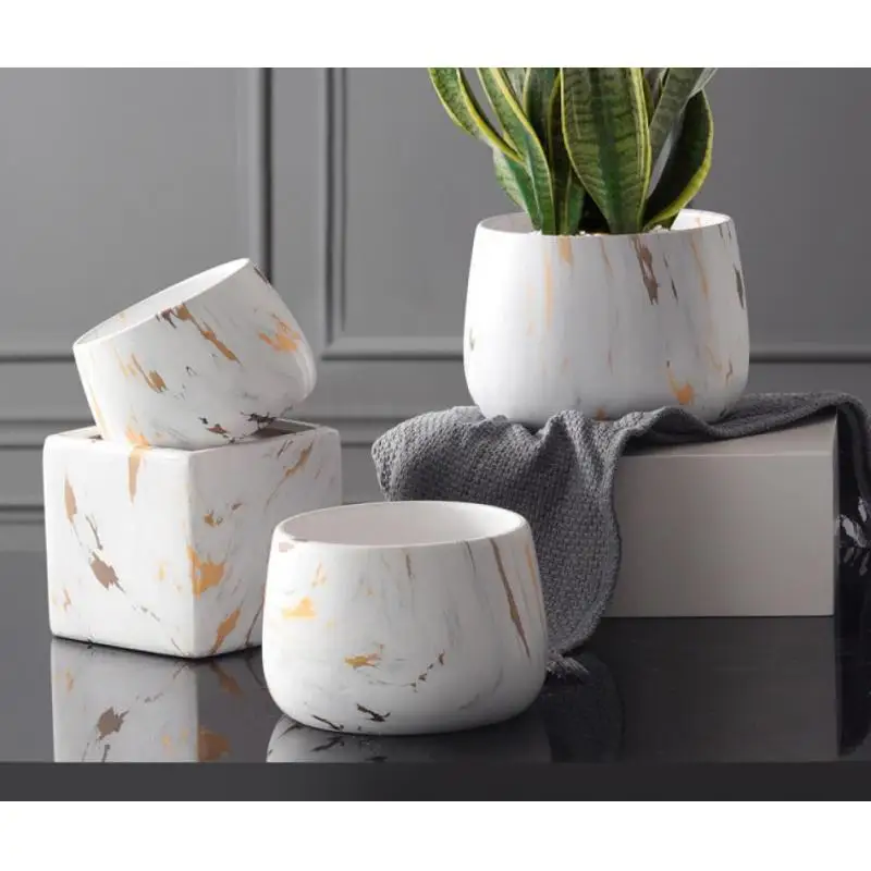 

European Style Marble Pattern Ceramics Flower Pots Ceramic Vase Dry Flower Creative Simple Decoration Household Ornament Bottles