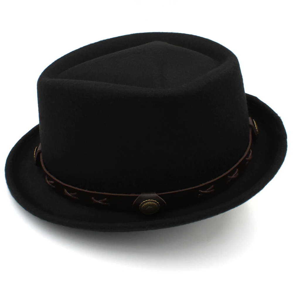 Men Women Diamond Top Pork Pie Hats Fedora Sunhat Trilby Caps Jazz Party Travel Outdoor Winter Size US 7 1/4 UK L stingy brim hat