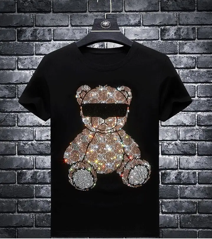 Streetwear hommes diamants graphique été hommes strass t-shirt mâle mode t-shirts décontracté dessus d'anime_voghion.com