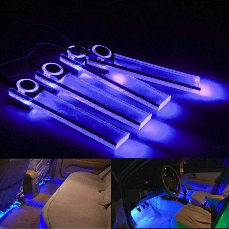 

4pcs Blue Car Atmosphere Lights Ornaments Decoration Romantic LED Floor Decoration Lamp Interior Accessories Drop shipping