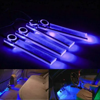 

4pcs Blue Car Atmosphere Lights Ornaments Decoration Romantic LED Floor Decoration Lamp Interior Accessories Drop shipping
