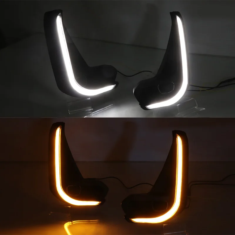 

2PCS LED Daytime Running Light For Toyota Hilux 2020 2021 Revo Dynamic Turn Yellow Signal Relay Car 12V LED DRL Day Light
