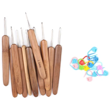 

Bamboo Crochet Beginner Set Ergonomic Carbonized Bamboo Wood Metal Knit Handle Crochet Hooks Knitting Needles Kits Size 0.5-3.5M