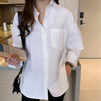 

Autumn Fashion Women Blouse Casual Loose Thin Knitted Cotton Shirt Solid Color Long Sleeve Blouses