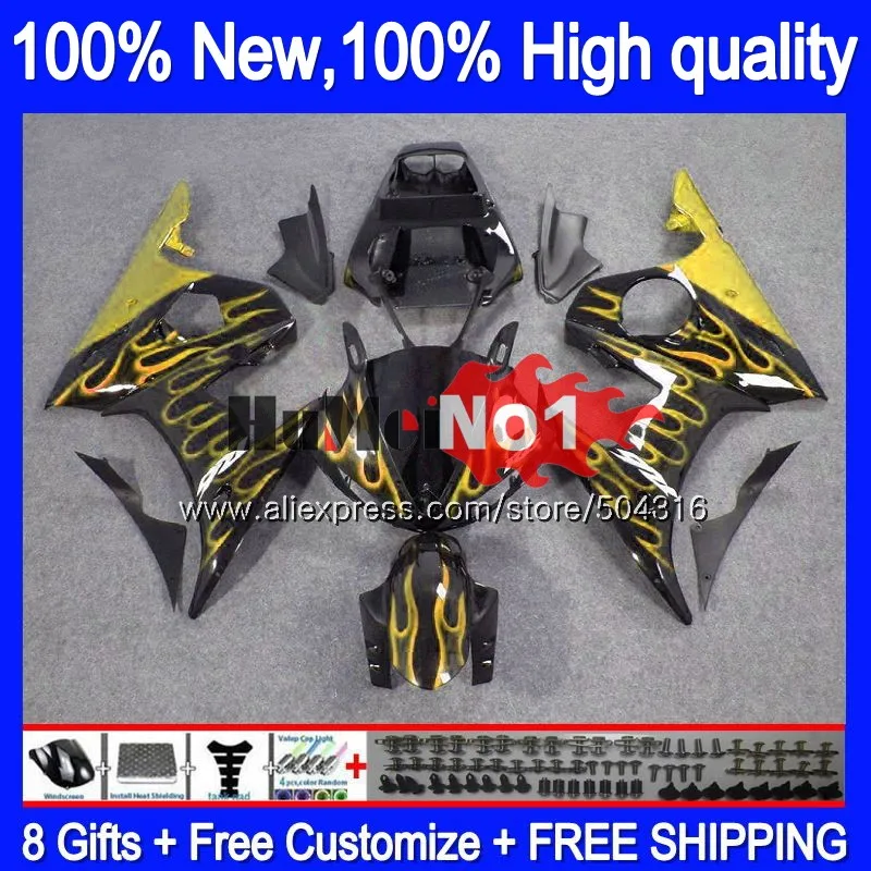 Корпус для YAMAHA YZF600 YZF R6 600CC YZF 600 R 6 CC Золотое пламя 5MC. 48 YZF-600 YZF-R6 2003 2004 2005 YZFR6 03 04 05 обтекатели