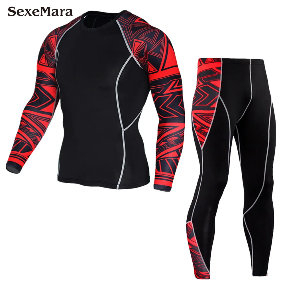 SexeMara новые мужские компрессионные беговые уличные спортивные футболки брюки наборы survetement тренировочные брюки обтягивающие колготки леггинсы