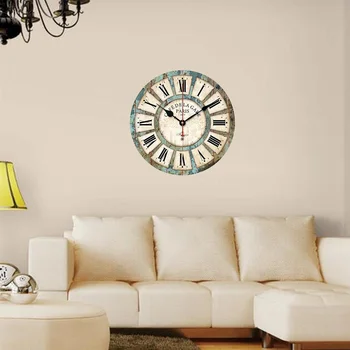 

Creative Round Wood Wall Clock Quartz Bracket Clock Living Room Decor Simple Silent Clock European Style Vintage Home Decoration