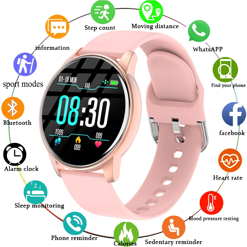Full Touch IP68 Fitness Smart Watches Women Lady Heart Rate Tracker iOS Android 