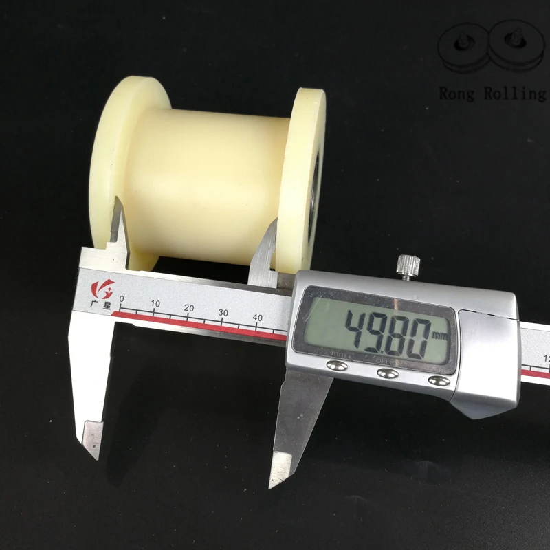 H-groove width 50mm,sliding grooved nylon wheel diameter 70mm,thickness 65mm,gate nylon wheel with double 6201RS bearings.