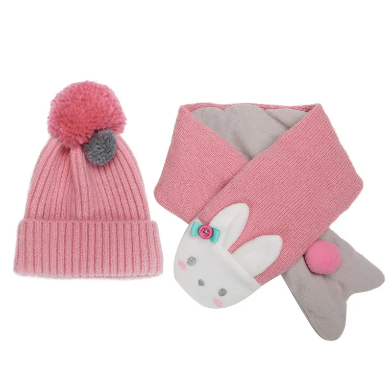 Новая зимняя шапка, шарф, перчатки для мальчиков и девочек, детская зимняя теплая шапка с динозавром, шарф из песца, перчатки - Цвет: Hat And Scarf Set