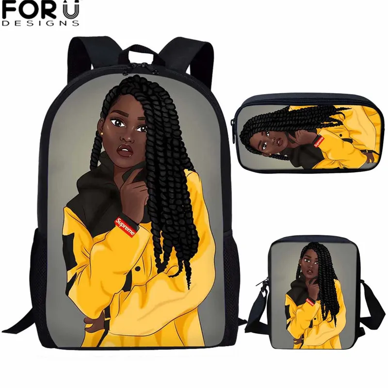 FORUDESIGNS/3 шт./компл. школьные сумки для начальной школы для девочек модная африканская темнокожая девушка печать Книга сумка для девочек