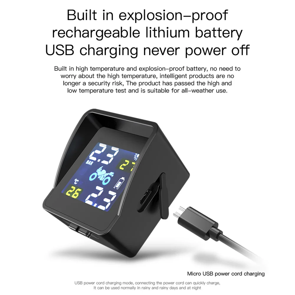 Vehemo система мониторинга давления в шинах мотоцикл TPMS Беспроводная сигнализация Солнечная энергия USB интерфейс 2 шт. датчик взрывозащищенный