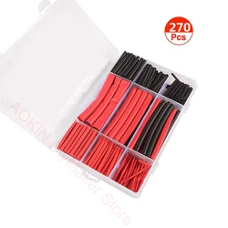 270 pçs 3:1 dupla parede adesivo kit de tubulação de psiquiatra de calor com caixa de armazenamento fio envoltório tubo sortimento 6 tamanhos preto vermelho para diy