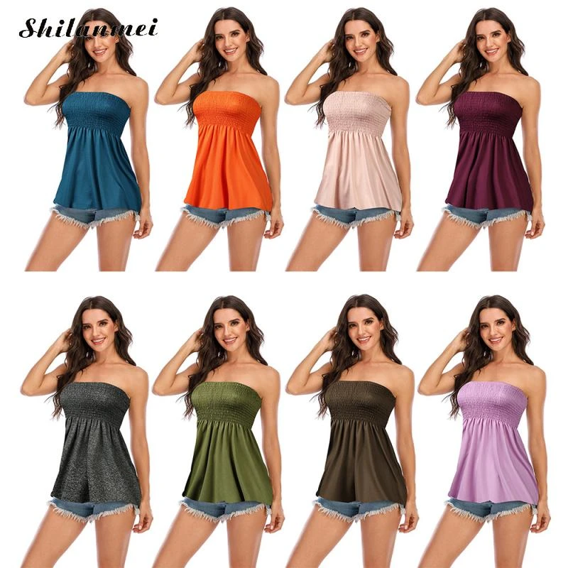 green bra Casual Sollid Off-Shoulder Sleeveless T-Shirt Strapless Tops 2022 Spring Summer Women Vest Tank Tube Top Ladies Holiday Shirts pink camisole