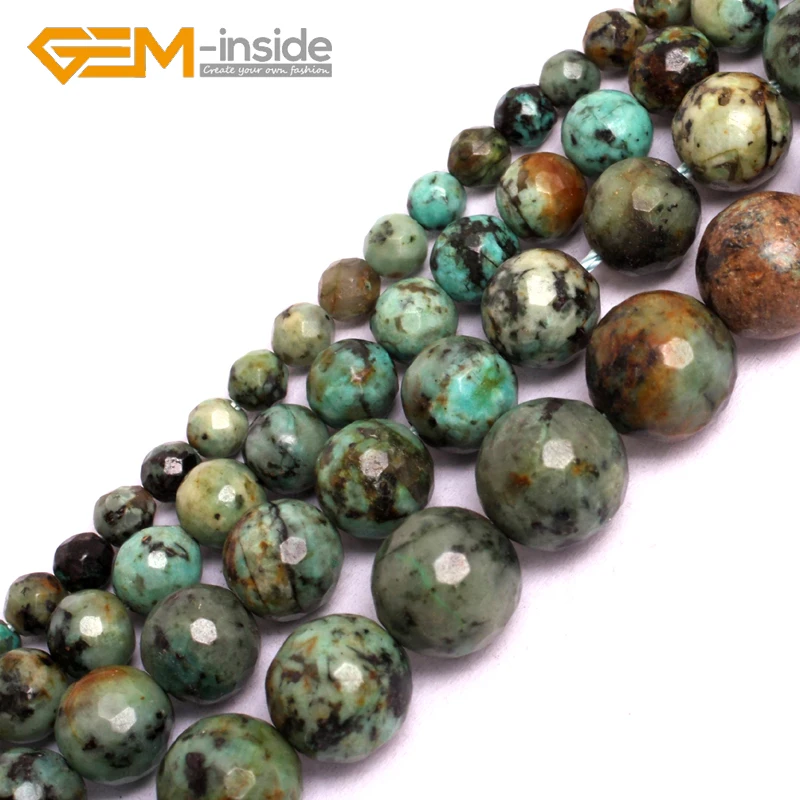 

Round Faceted Smooth Natural Stone African Turquoises Loose Beads For Jewelry Making Strand 15 Inches DIY 4mm-14mm Wholesale New