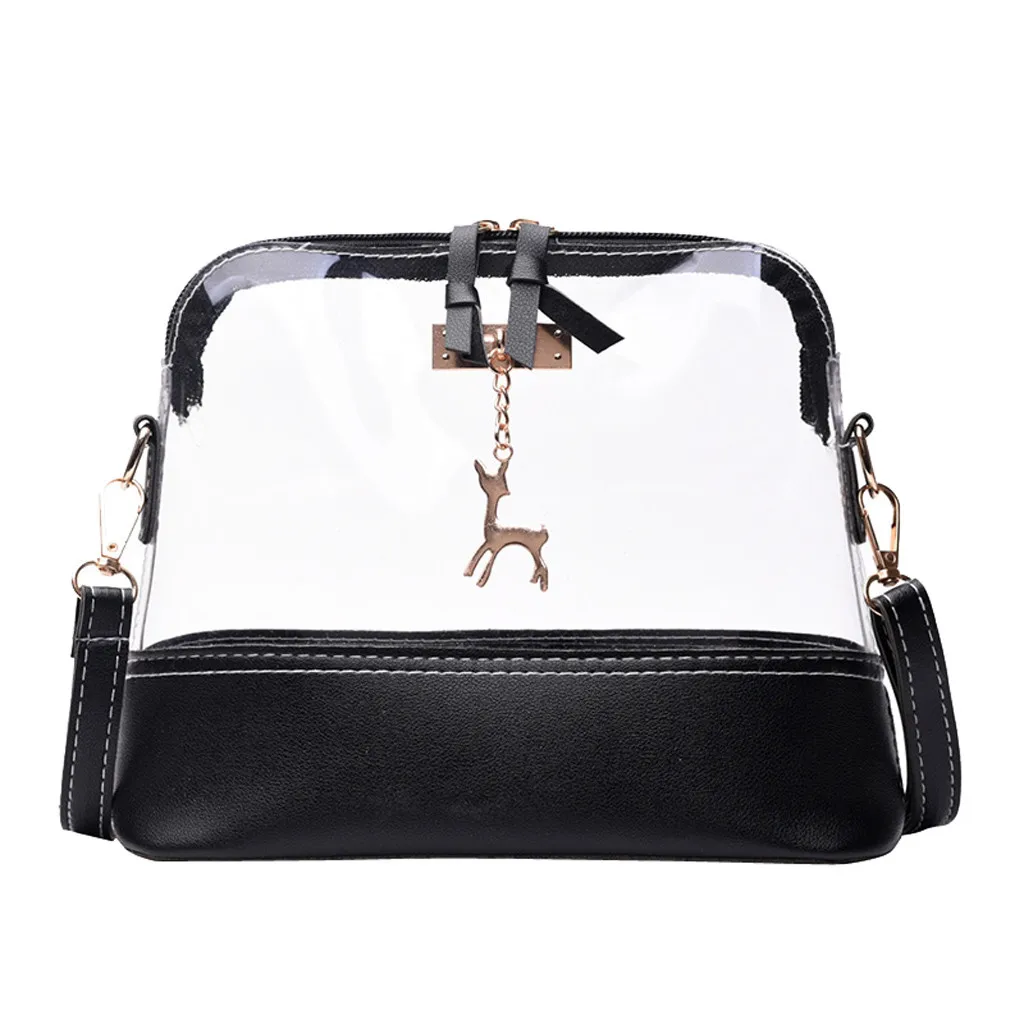 Женская прозрачная сумка через плечо с подвеской в виде олененка, сумка через плечо, сумка-мессенджер# YJ - Цвет: Black
