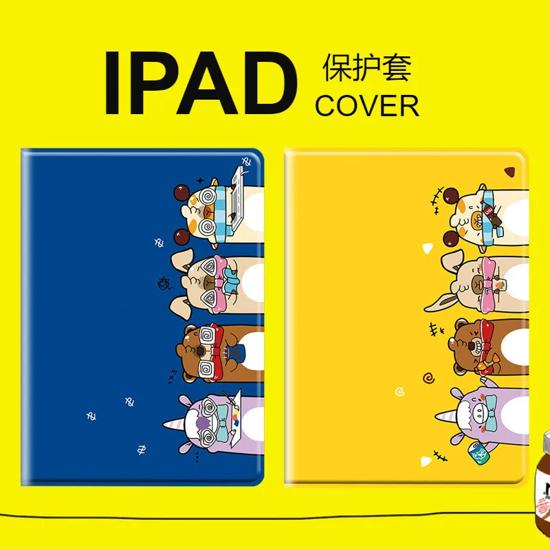 

Cartoon Cat Dog PU Leather For Apple Ipad Ipad 2017 2018-9.7 Ipad Air 1 2 3 Pro 9.7 10.5 11 Min 5 4 Shockproof Folding Case