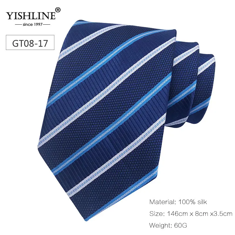 GT08-17 YISHLINE, новинка, 8 см, мужской галстук, шелковые галстуки, в полоску, синий, розовый, мужские свадебные галстуки, галстуки для жениха, галстук, Осень-зима, 20 стилей - Цвет: GT08-17