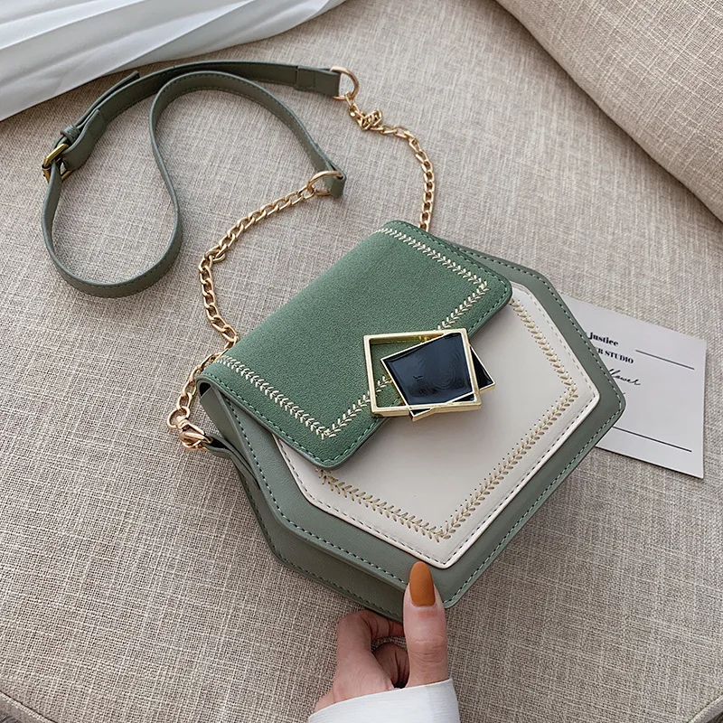 

Hexagon Women Crossbody Bag France Contrast Color Suede 2019 New Autumn Fashion Nubuck Shoulder Chain Messenger Bag Lady Handbag
