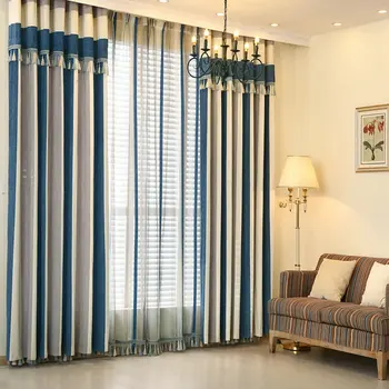 

Modern Vertical Striped Curtains with Top Valance Fringes Printing Jacquard for Living Room Bedroom Window Home Treatment Sheer