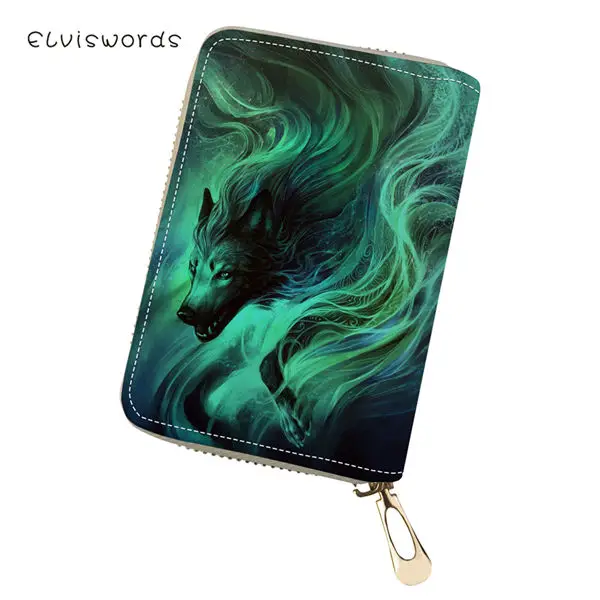 ELVISWORDS PU визитница "Fantasy Wolf" Животный узор девушки кошелек для денег милые животные девушки мини Cluth карты кошельки - Цвет: CDWX3757Z5