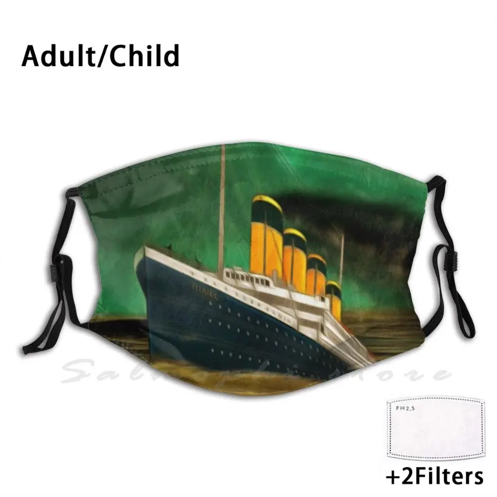 

Mask Titanic - Bow Quarter View 1912 Green Sky Sea Ocean Liner Ship Steam Ship Iconic Historic Iceberg Bow Quarter Ocean Steam