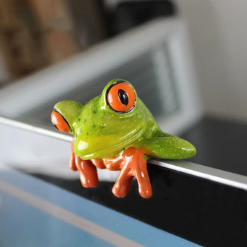 

Cute Side Sticker Frog Computer Decoration Simulation Animal Figurines Handmade Resin Ornament Crafts Home Decor Children Toys