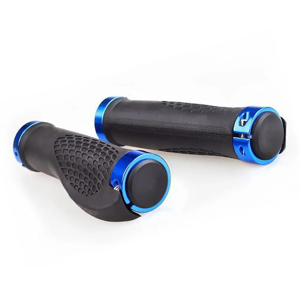 blue Bicycle rubber handle grip aluminum road bike handle bicycle grip - Цвет: blue
