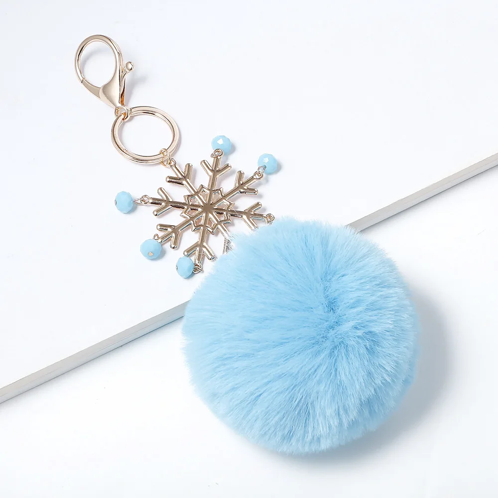 Брелок для ключей с меховым шариком для женщин Модный креативный плюшевый мешок снежинки подвеска цепочка для ключей для женщин рождественские подарки для женщин