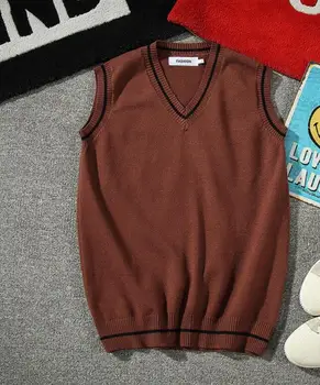 

Hot 2020 Men's New Loose Knitted Pullovers Vest Sweater Casual Student Vest Sweater Coat
