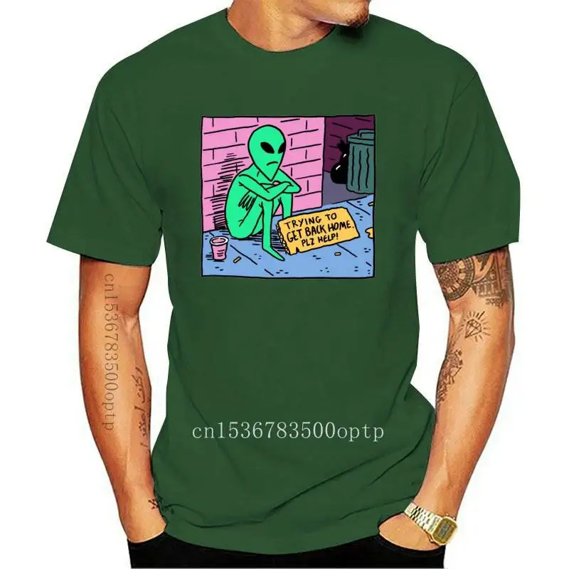 New Hillbilly 2021 Funny Cotton Print Casual Yellow Alien Trying To Get Home Pls Help T-shirts Kawaii Short Sleeve Graphic T Sh | Мужская