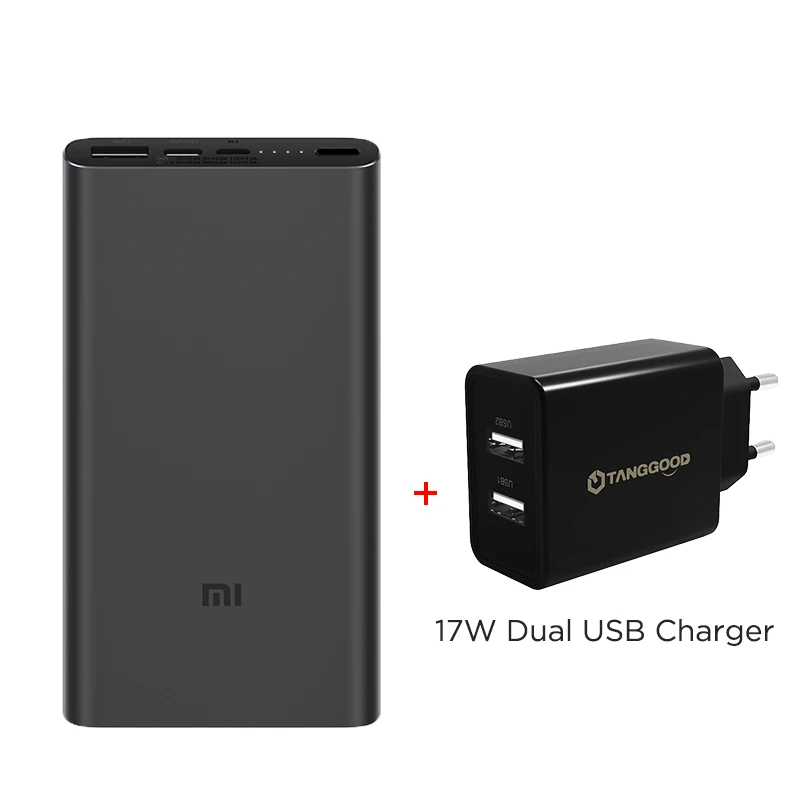 Add 17W USB Charger Xiao mi power Bank 3 10000 мАч PLM12ZM usb type C QC3.0 Быстрая зарядка mi power bank 10000 портативное зарядное устройство повербанк - Цвет: Add 17W USB Charger