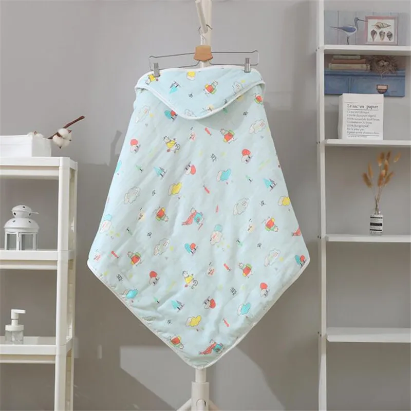 90*90cm plus thick cotton baby hooded towel soft newborn baby hooded wrap cartoon printed kids hooded blanket