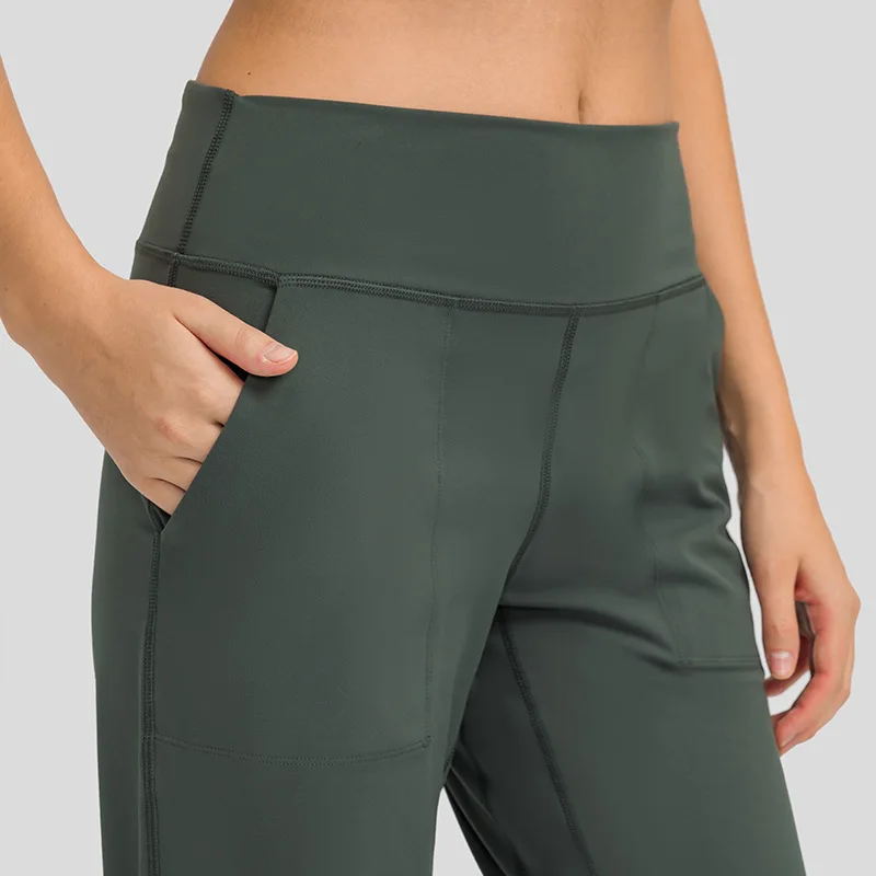 Lulu Women Sports Pants Slim Yoga Leggings Fintess Clothing Breathable Loose Drawstring Straight Tube With Pockets For Jogging