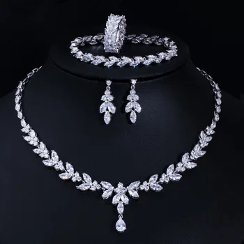 

Fashion generous bride wedding dress accessories high-grade AAA zircon four-piece Jewelry Set