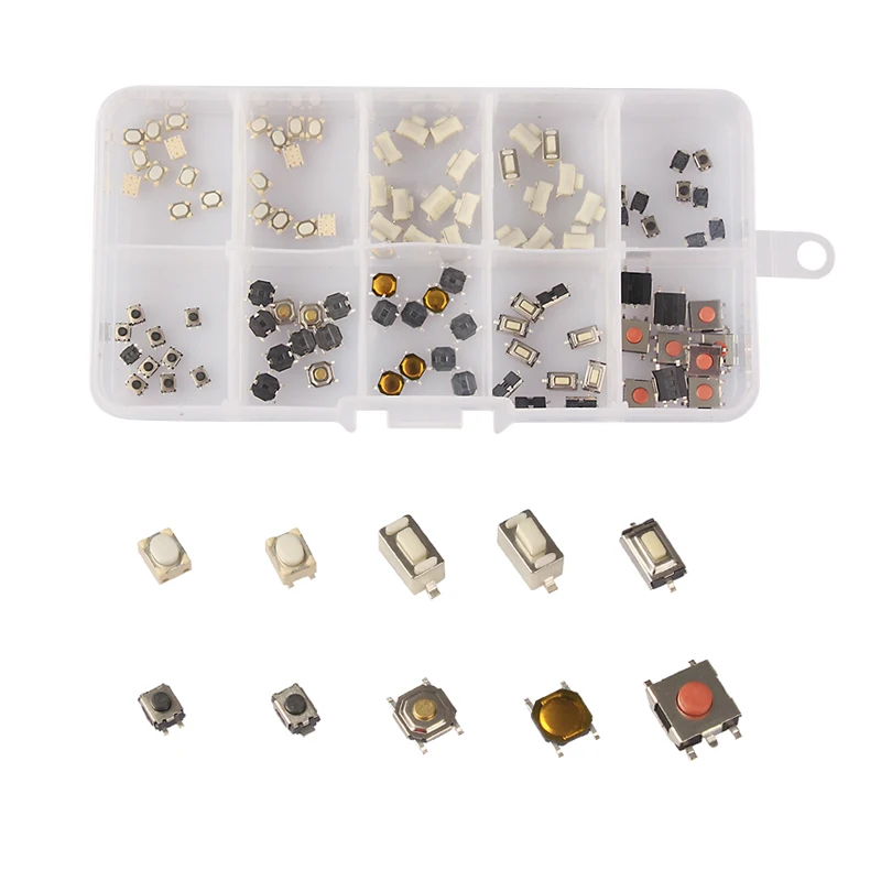 

10 Models 100pcs Tactile Push Button Switch Micro Switch Car Remote Control Button Switches Assortment