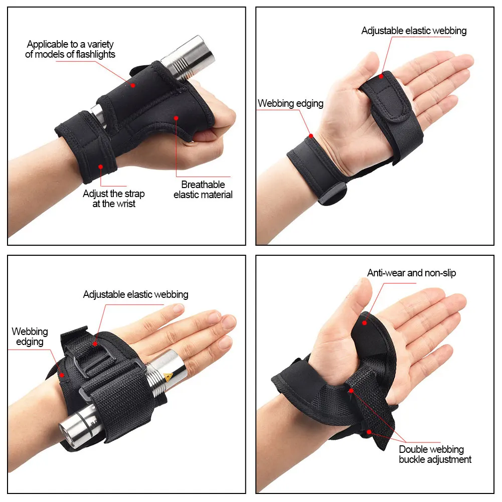Diving Flashlight Holder Scuba Diving Flashlight Gloves Underwater LED Torch Holder Photography Equipment Wrist Strap Glove for Hunting Water Sports