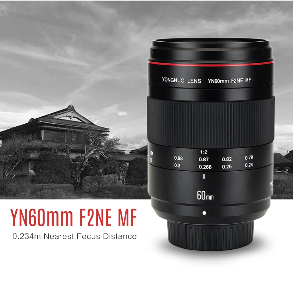 YONGNUO YN60mm F2NE MF макро объектив ручной фокусировки F2 Большая диафрагма для Nikon D300S/D7000/D3000/D3100/D3200/D5000 DSLR камер