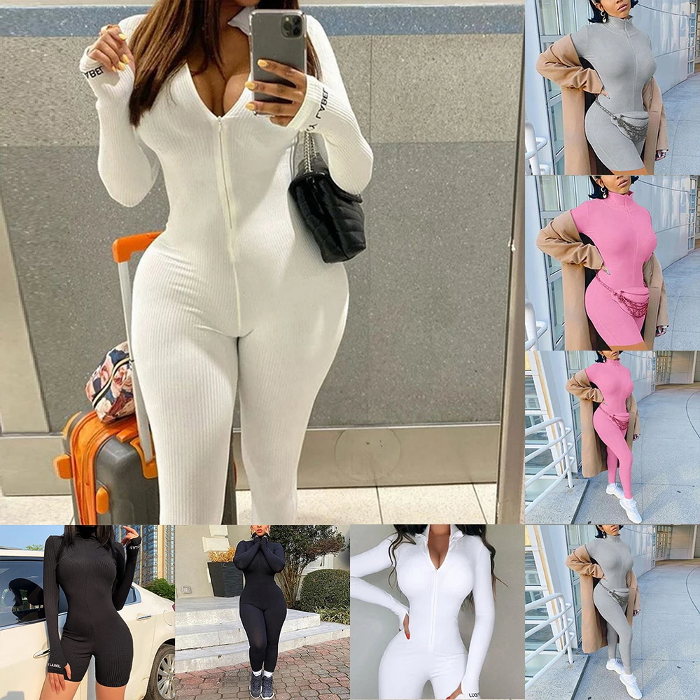 Mono de cuello alto para mujer, ropa deportiva de manga larga con cremallera, bordada por el cuerpo, con etiqueta de la suerte