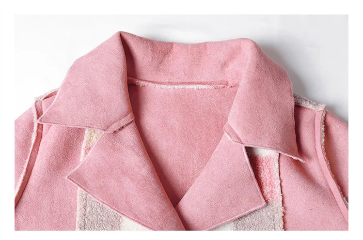 AIGYPTOS осенне зимняя женская одежда корейская элегантная Милая Повседневная Свободная клетчатая двухсторонняя замшевая смесь из овечьей шерсти розовое длинное пальто