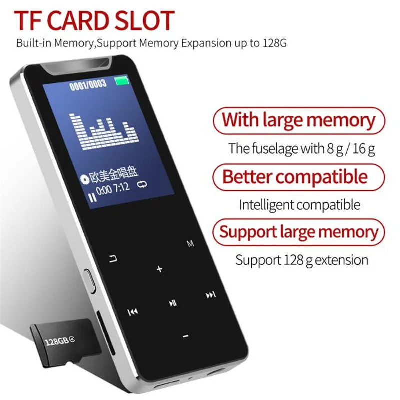 1," беспроводной Bluetooth HiFi HD MP3 MP4 плеер, стерео Бас микрофон наушники, кабель быстрой зарядки, динамик FM Запись и TF слот+ 32 Гб TF карта