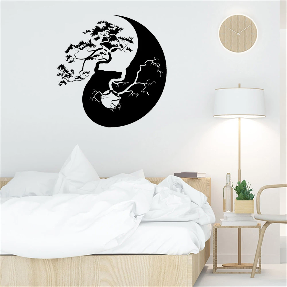 Asian Style Zen Wall Sticker Teak Yin Yang Tree Wall Decal Home