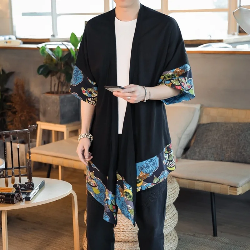 Japanese Kimono Cardigan Men Haori Yukata Male Samurai Costume Clothing Kimono Jacket Mens Kimono Shirt Yukata Haori Jacket