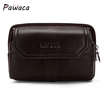 

Genuine Leather Male Waist Wallet Bag Horizontal Mobile Phone Bag Double Zipper Large Capacity Vintage Cowhide Male Money Pouch