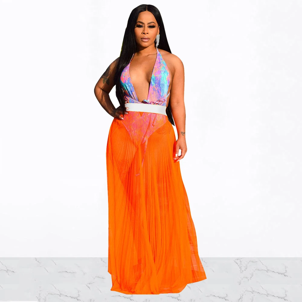 

Summer Women Solid Mesh Maxi Beach Floor-Length Skirt Sexy See Through Long Skirt Boho Skirt High Waist Skirt Outfit