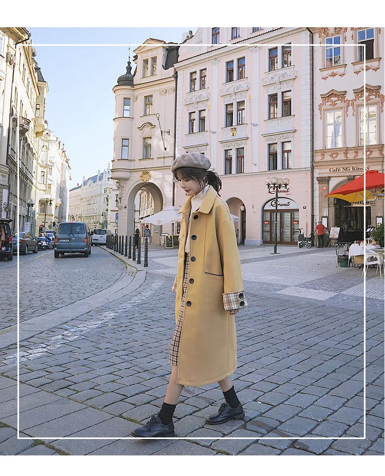 Шерстяная куртка с манжетами для фотосессии, Зимний стиль, женское платье, Ретро стиль, стиль лень, Дафлкот