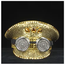 Стимпанк, новинка, Мужская и Женская Полицейская шляпа с металлическими классами, для выступлений, военная Кепка, капитан, кепка для охраны, 3 размера