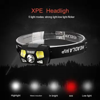 

XPE LED Headlight USB Charging Wave Sensor Headlight Head-Mounted Flashlight Night Fishing Mining Lamp Home Emergency Lighting